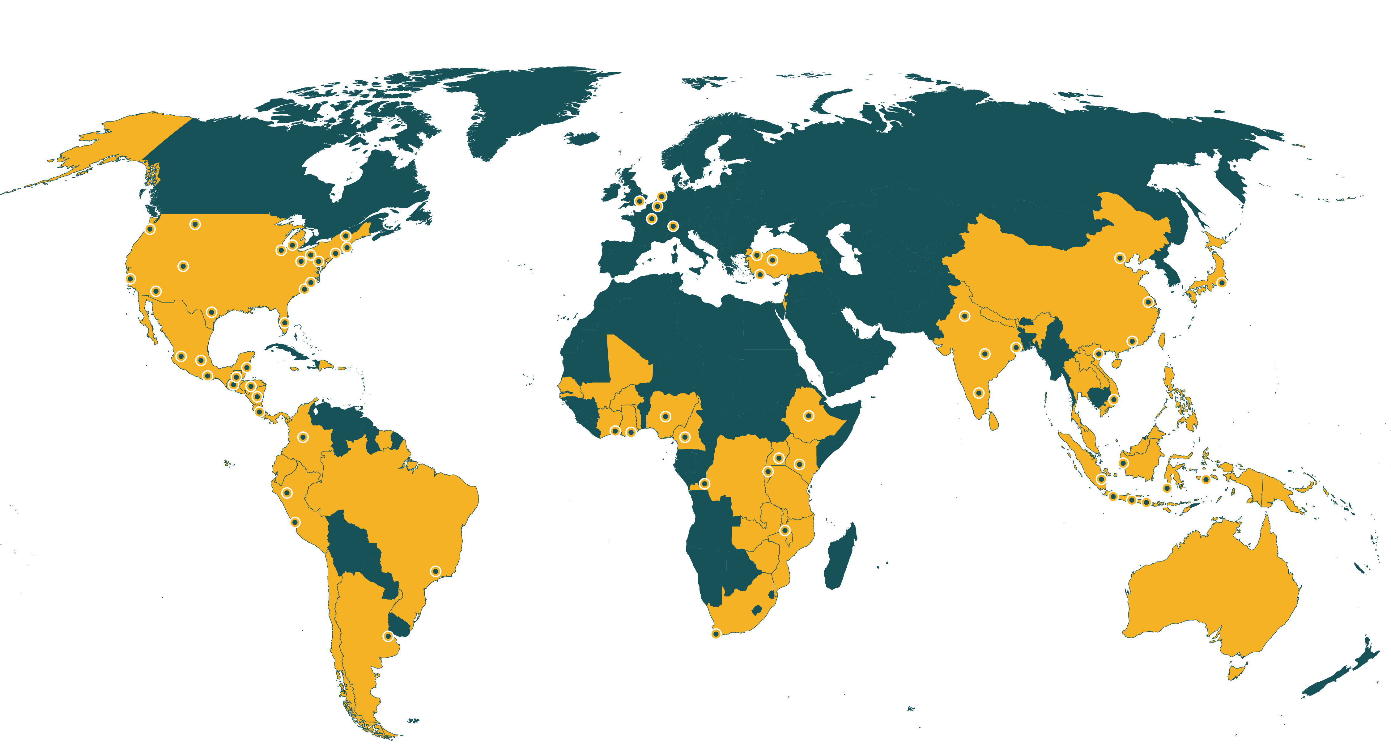 Map of current Rainforest Alliance certified our global reach farms