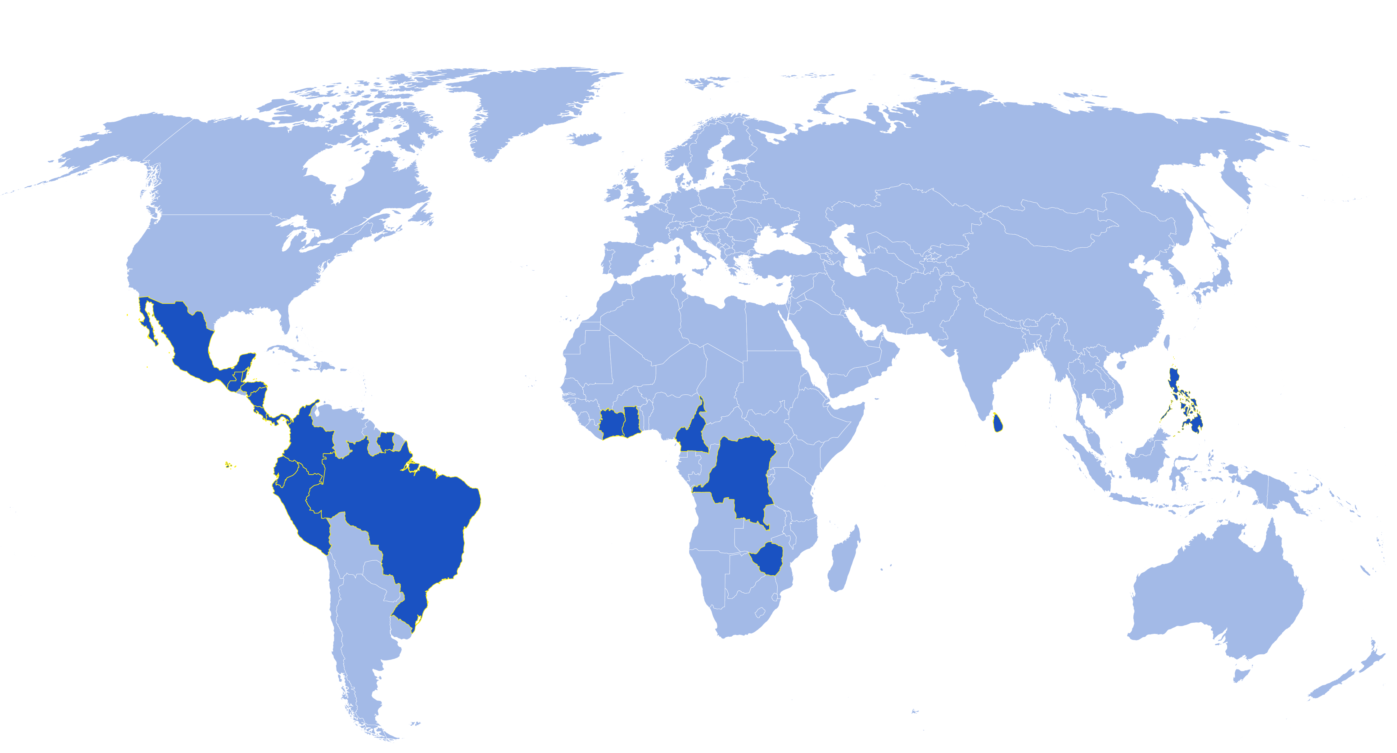Map of current Rainforest Alliance certified bananas farms