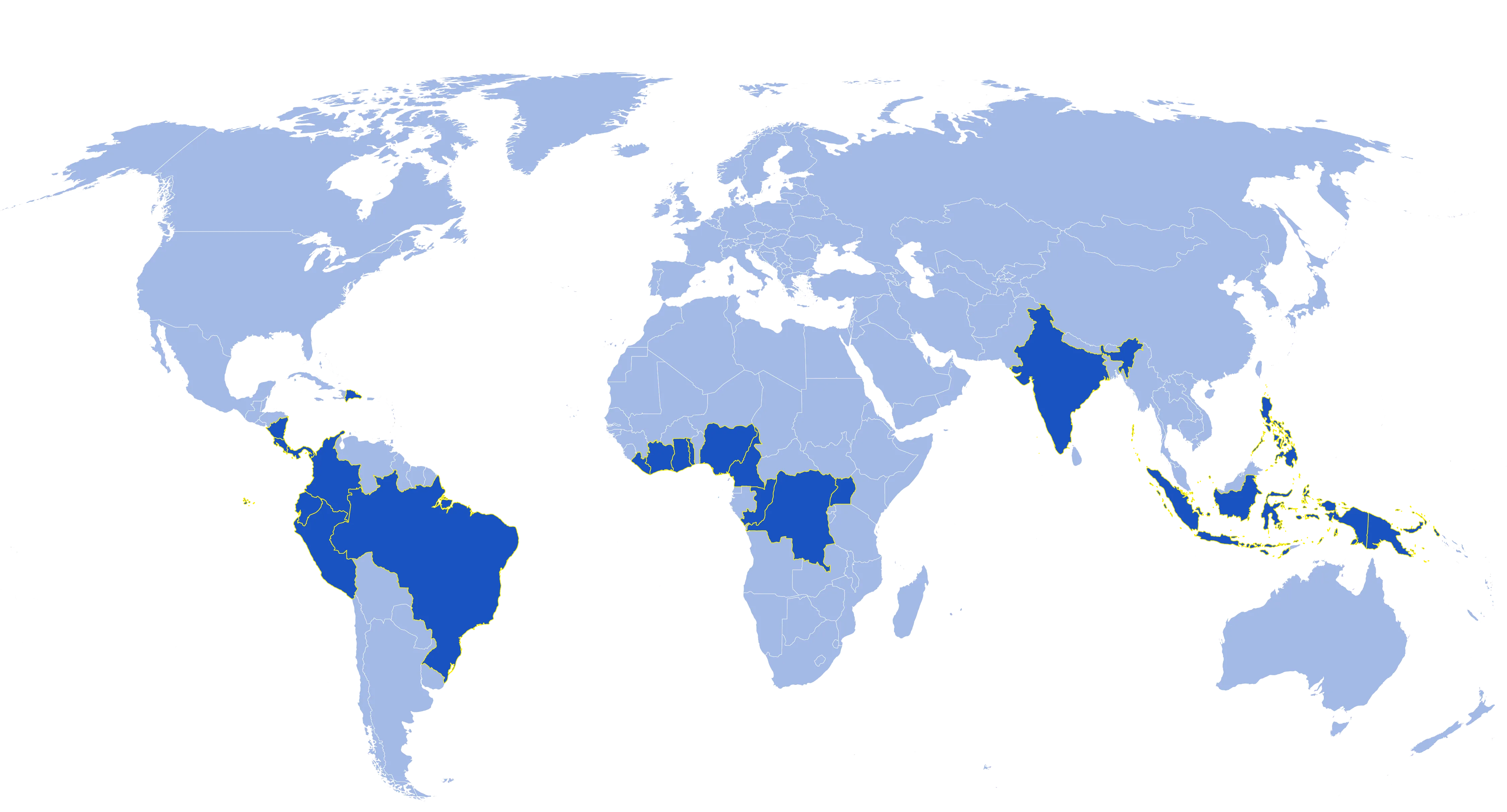 Map of current Rainforest Alliance certified cocoa farms