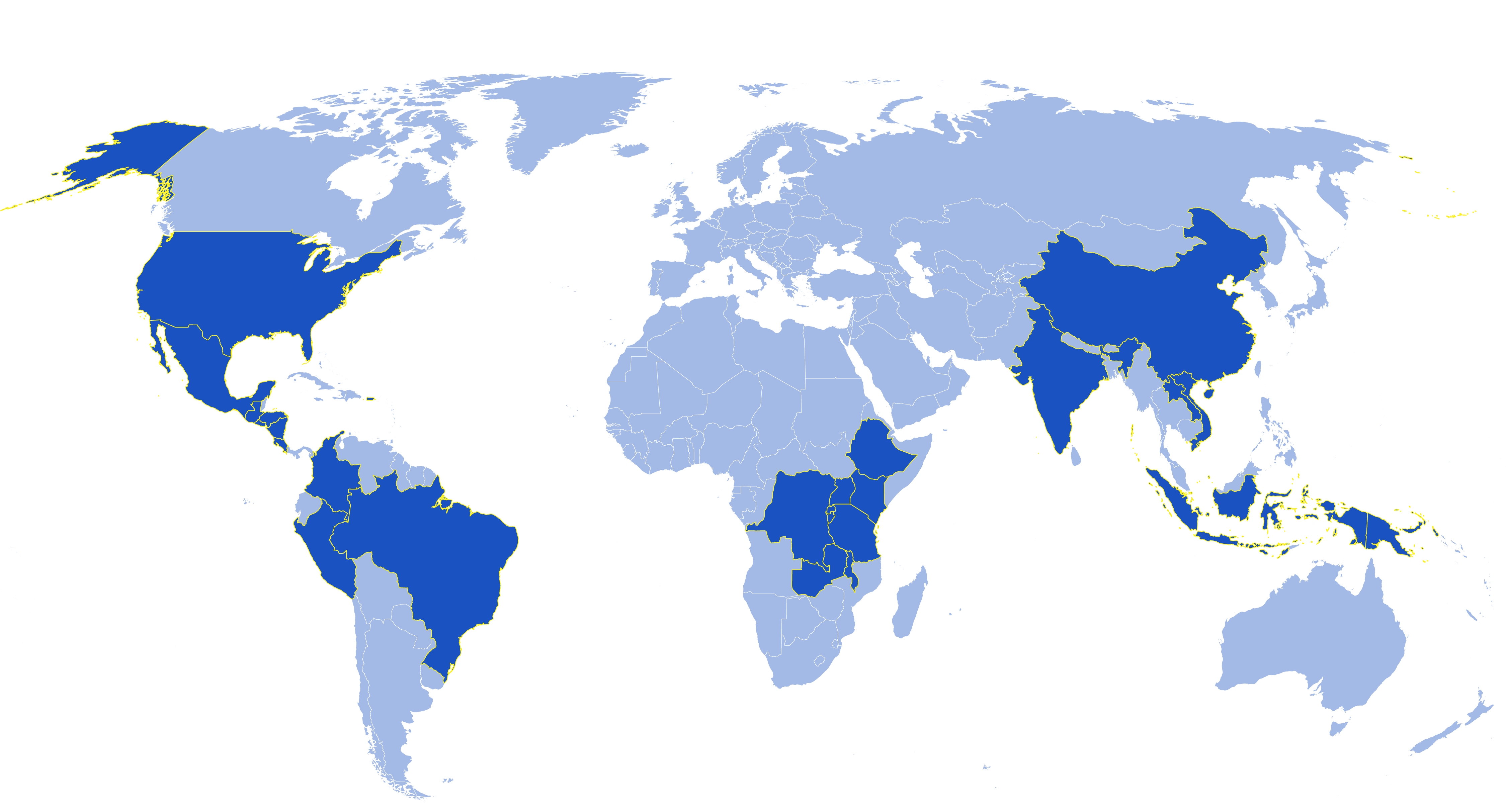 Map of current Rainforest Alliance certified coffee farms