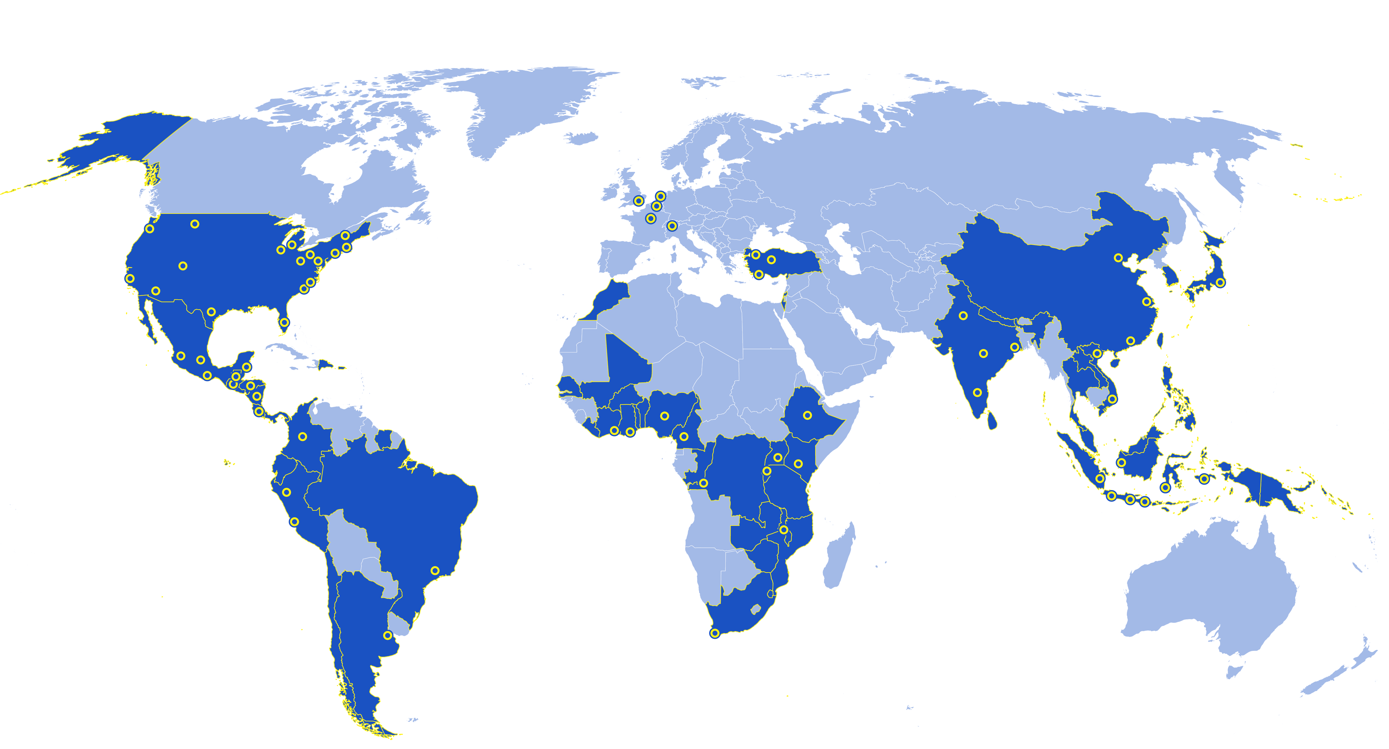 Map of current Rainforest Alliance certified our global reach farms