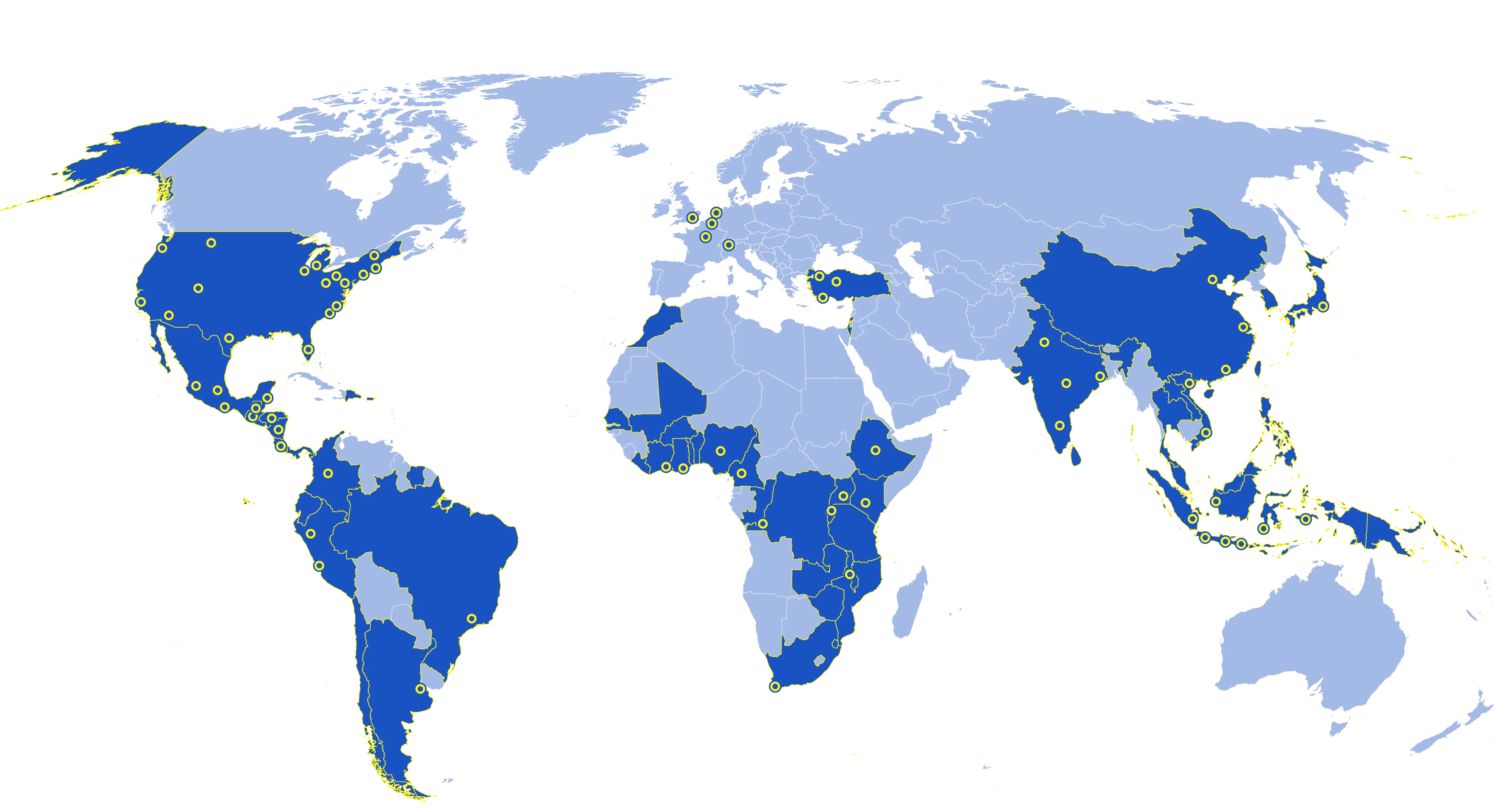 Map of current Rainforest Alliance certified our global reach farms