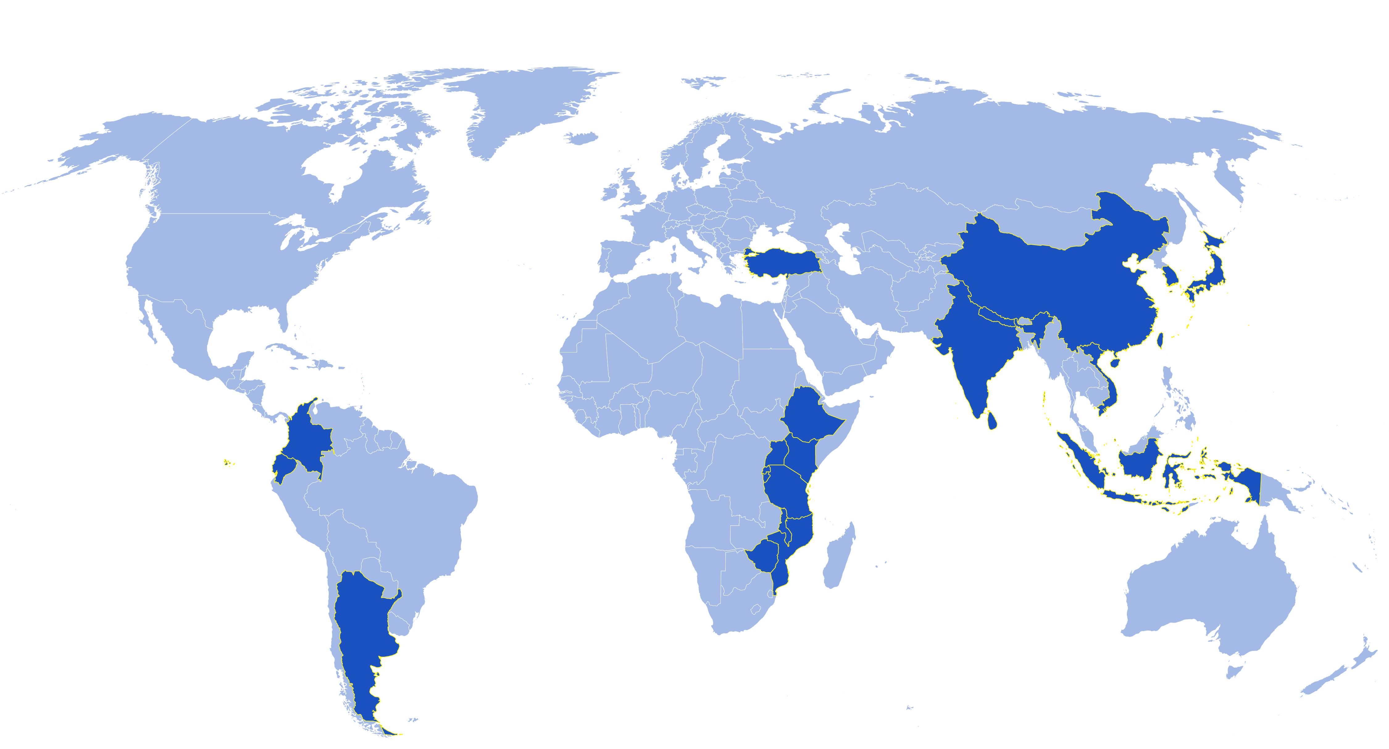 Map of current Rainforest Alliance certified tea farms