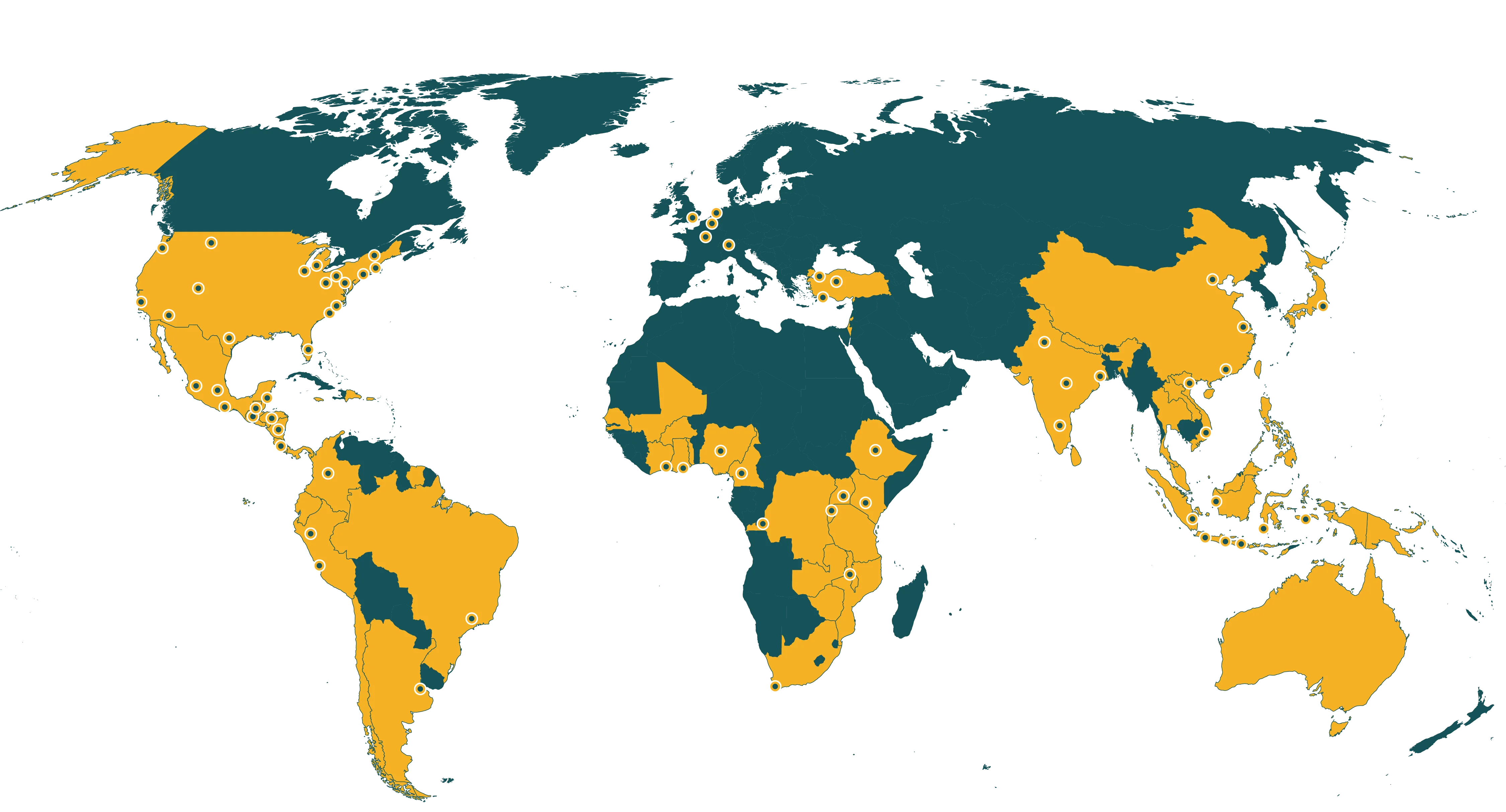 Map of current Rainforest Alliance certified our global reach farms