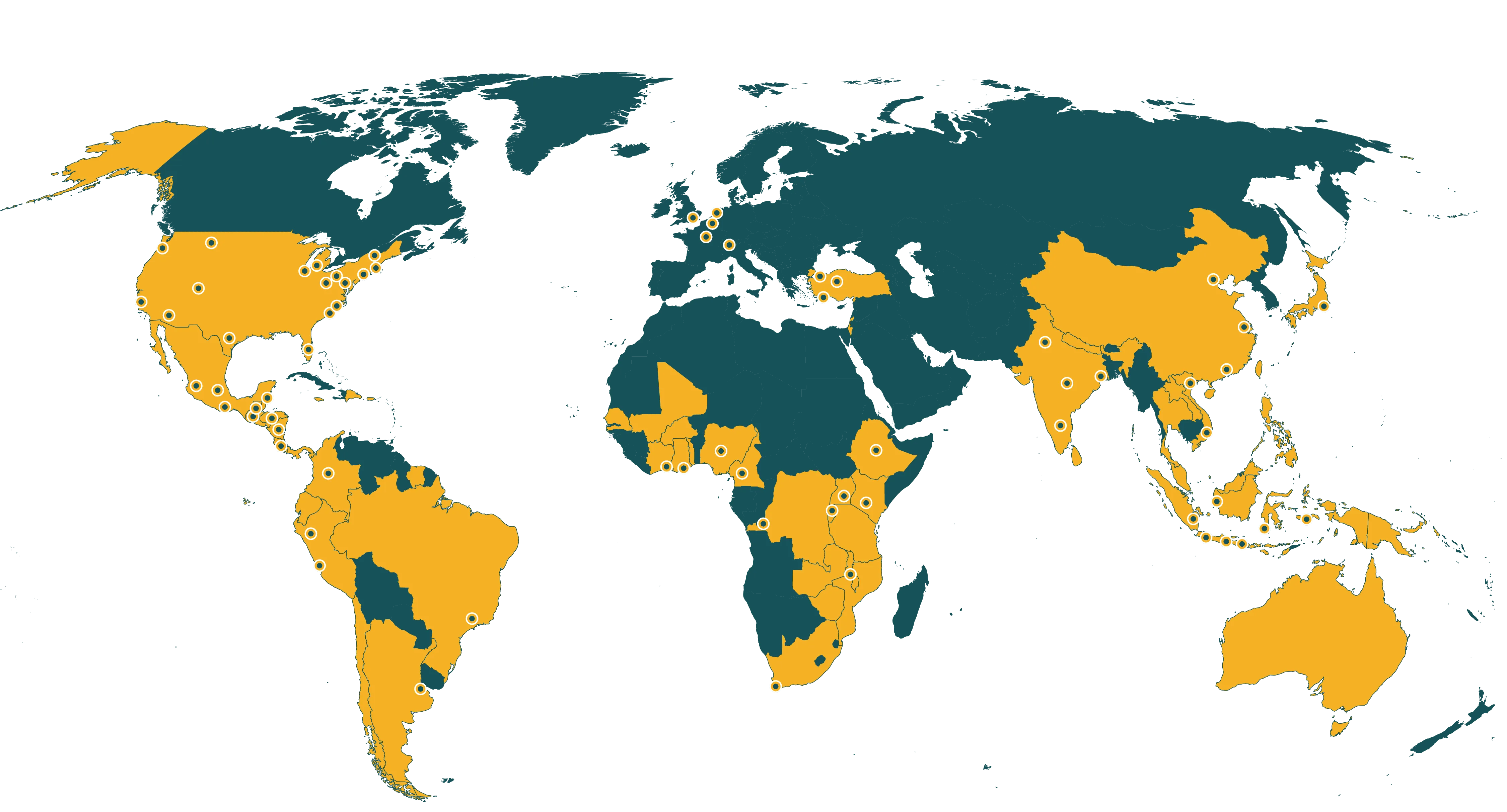 Map of current Rainforest Alliance certified our global reach farms