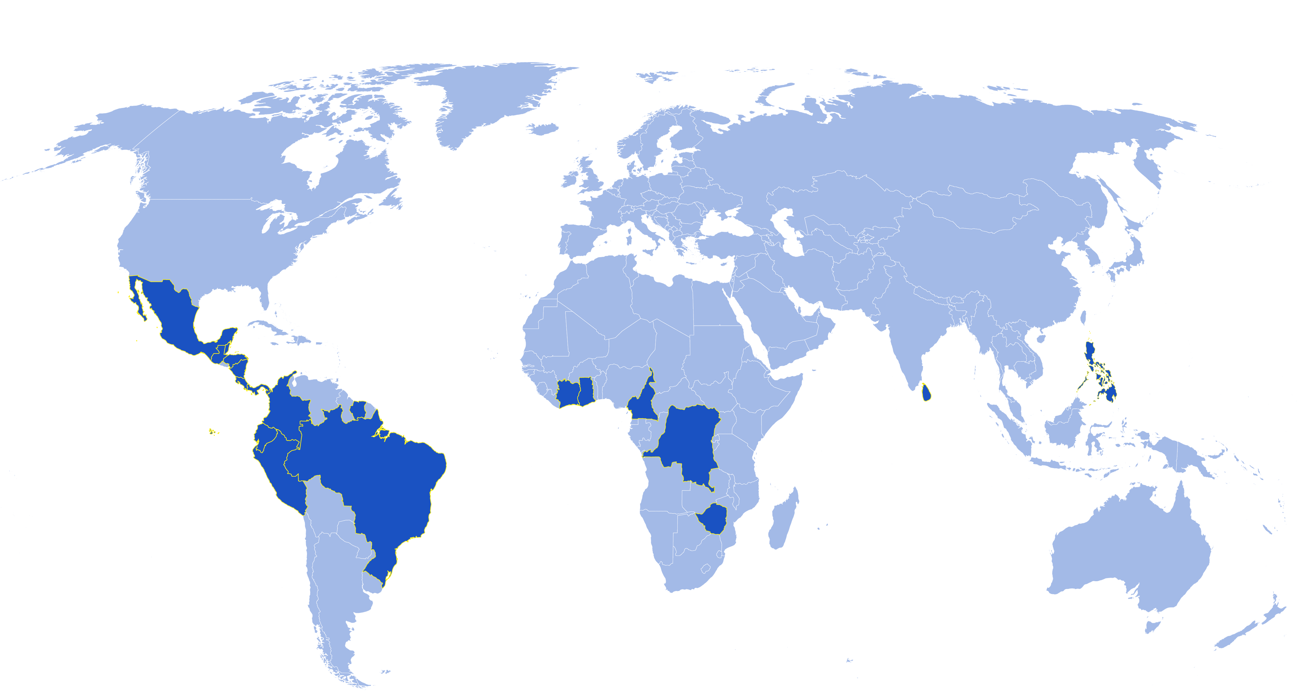 Map of current Rainforest Alliance certified bananas farms
