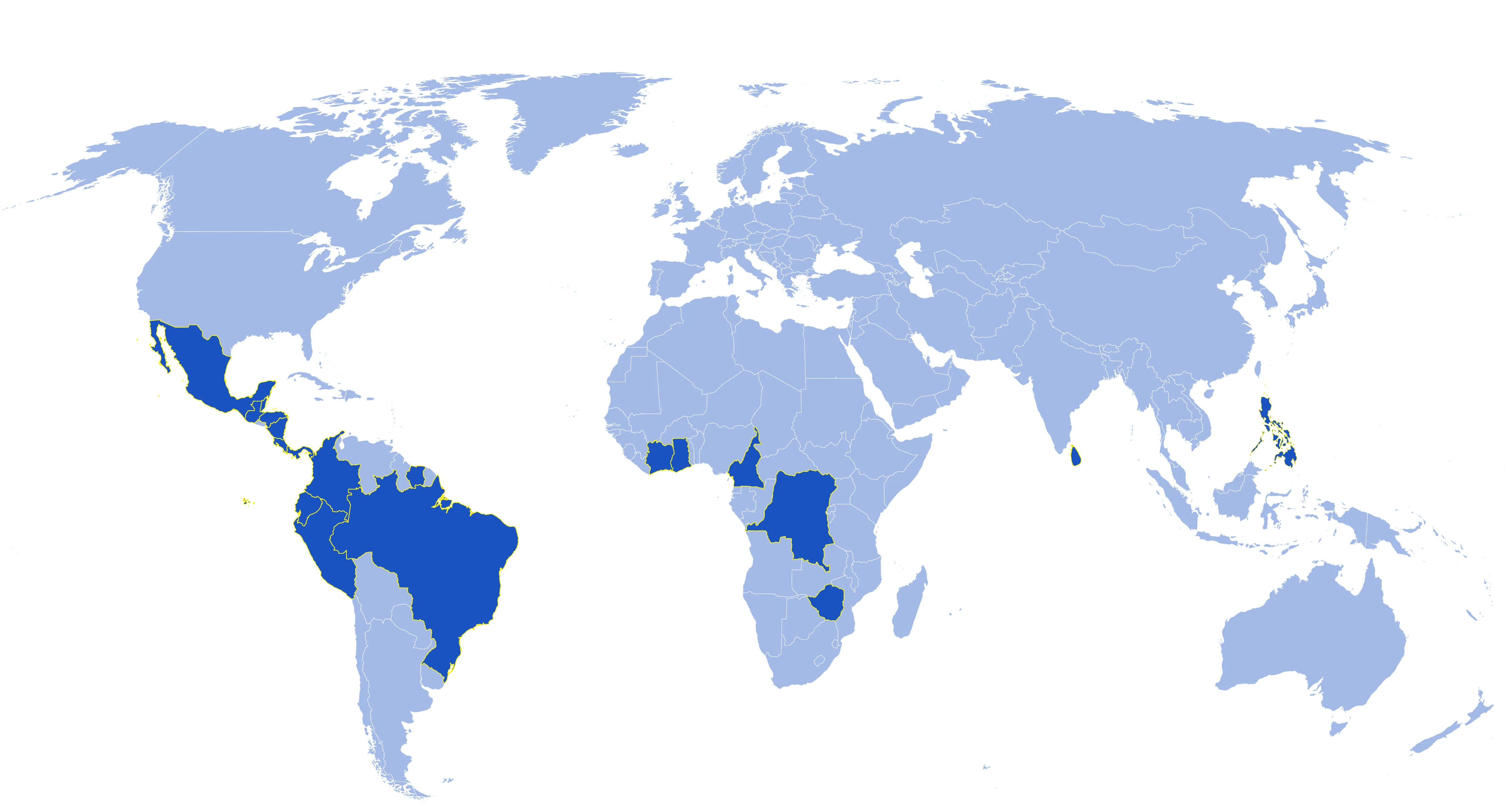 Map of current Rainforest Alliance certified bananas farms