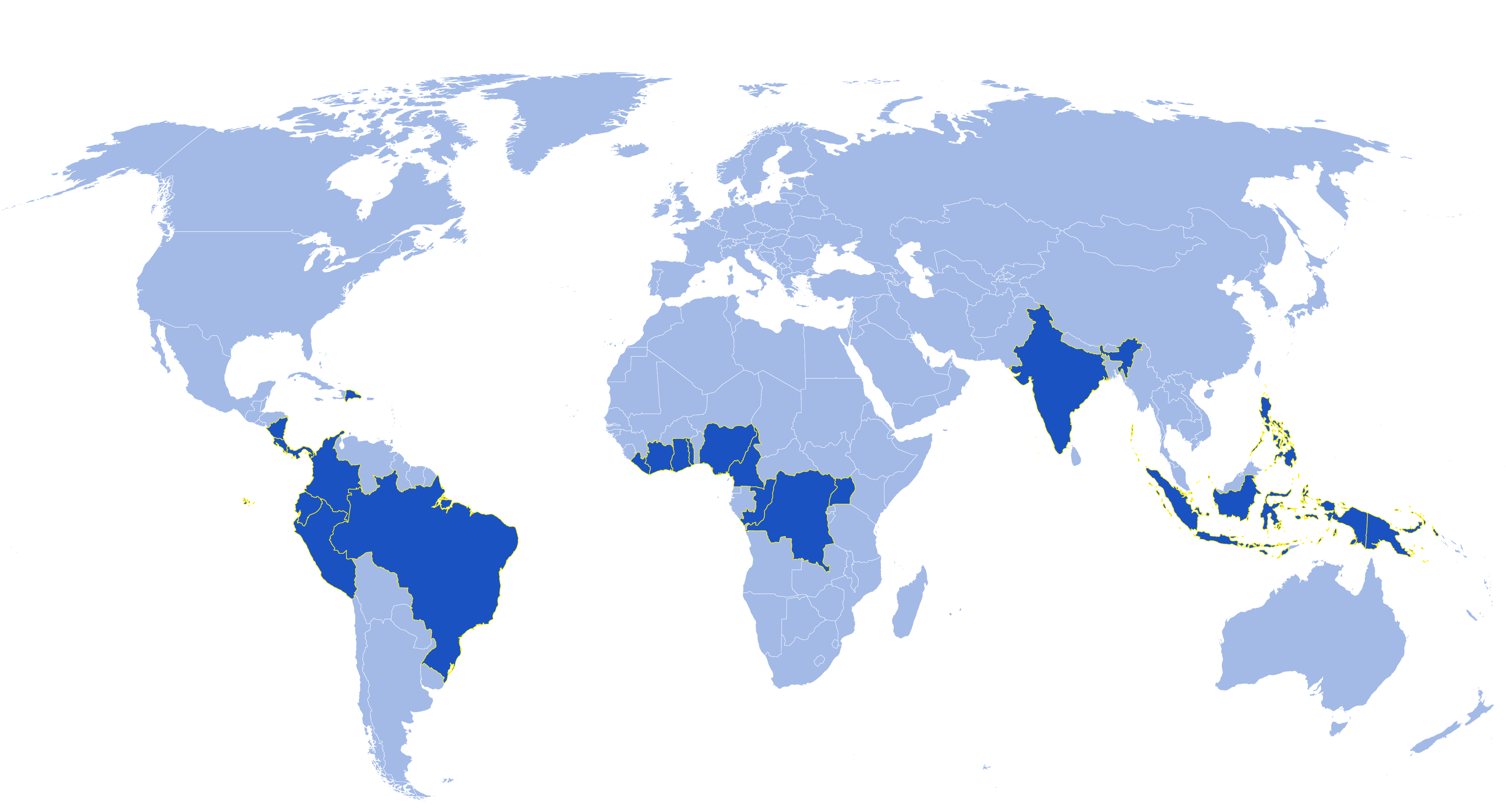 Map of current Rainforest Alliance certified cocoa farms