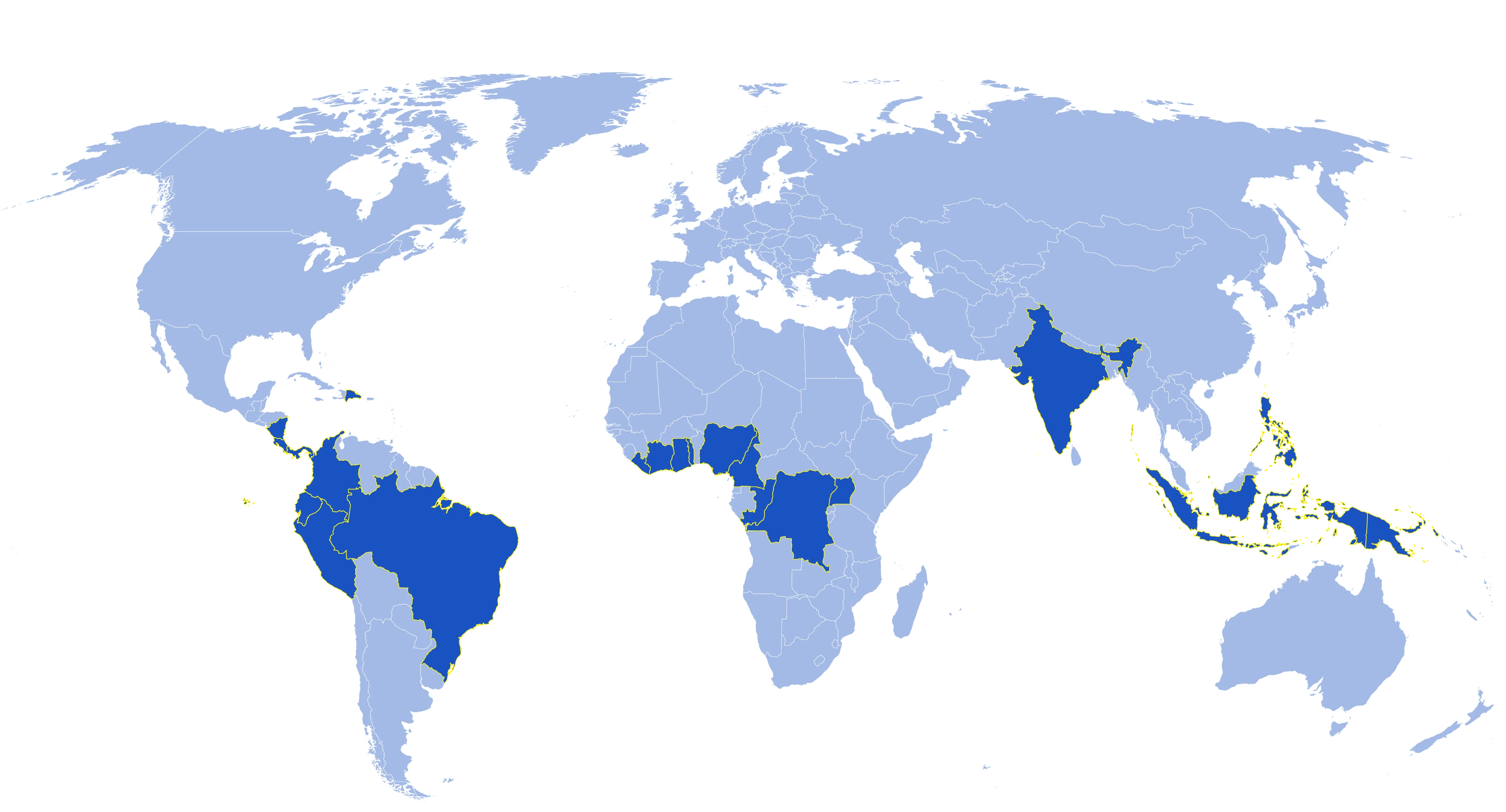 Map of current Rainforest Alliance certified cocoa farms
