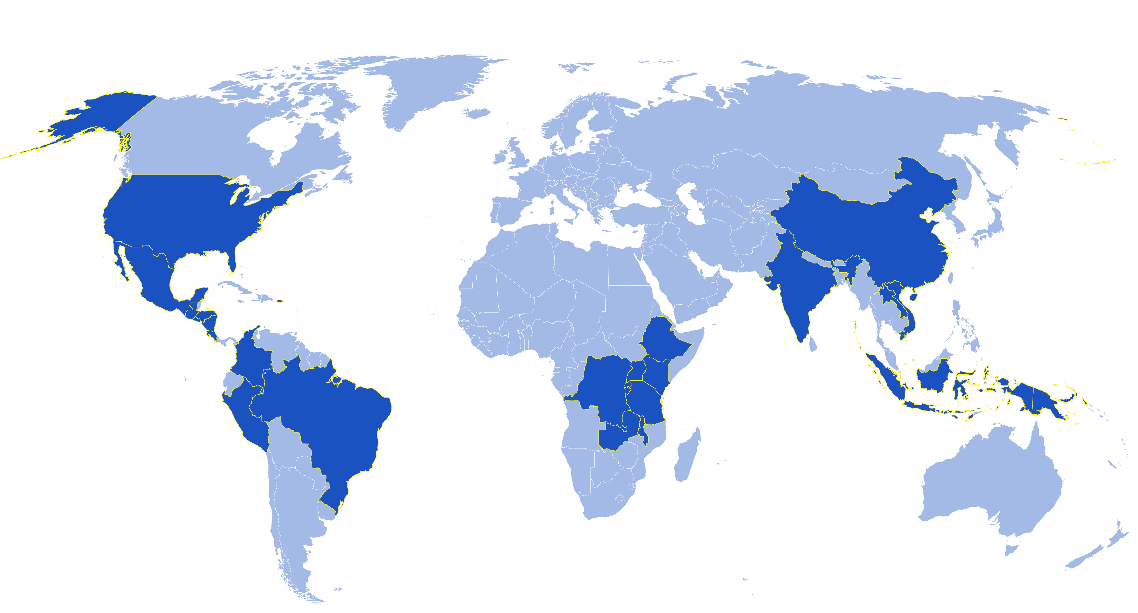 Map of current Rainforest Alliance certified coffee farms