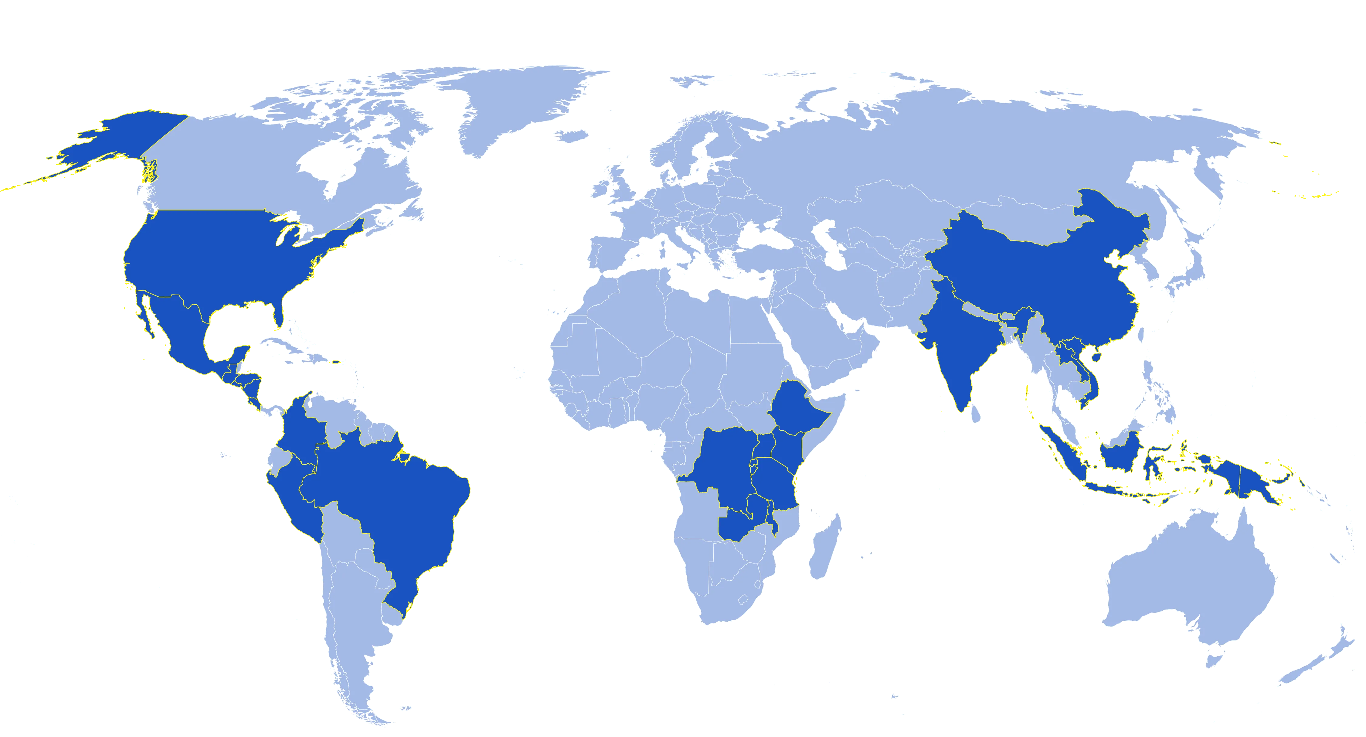 Map of current Rainforest Alliance certified coffee farms