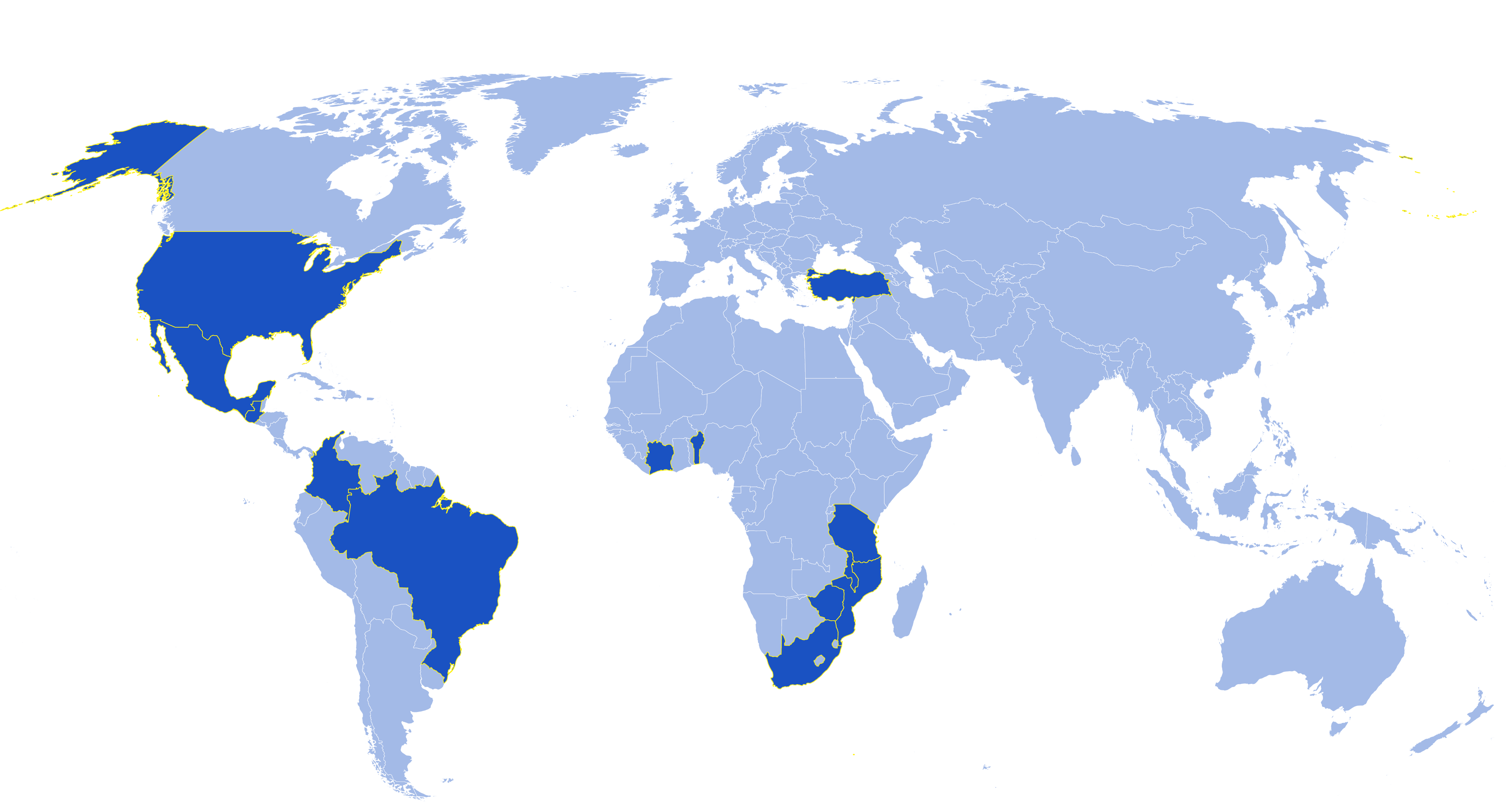 Map of current Rainforest Alliance certified nuts farms