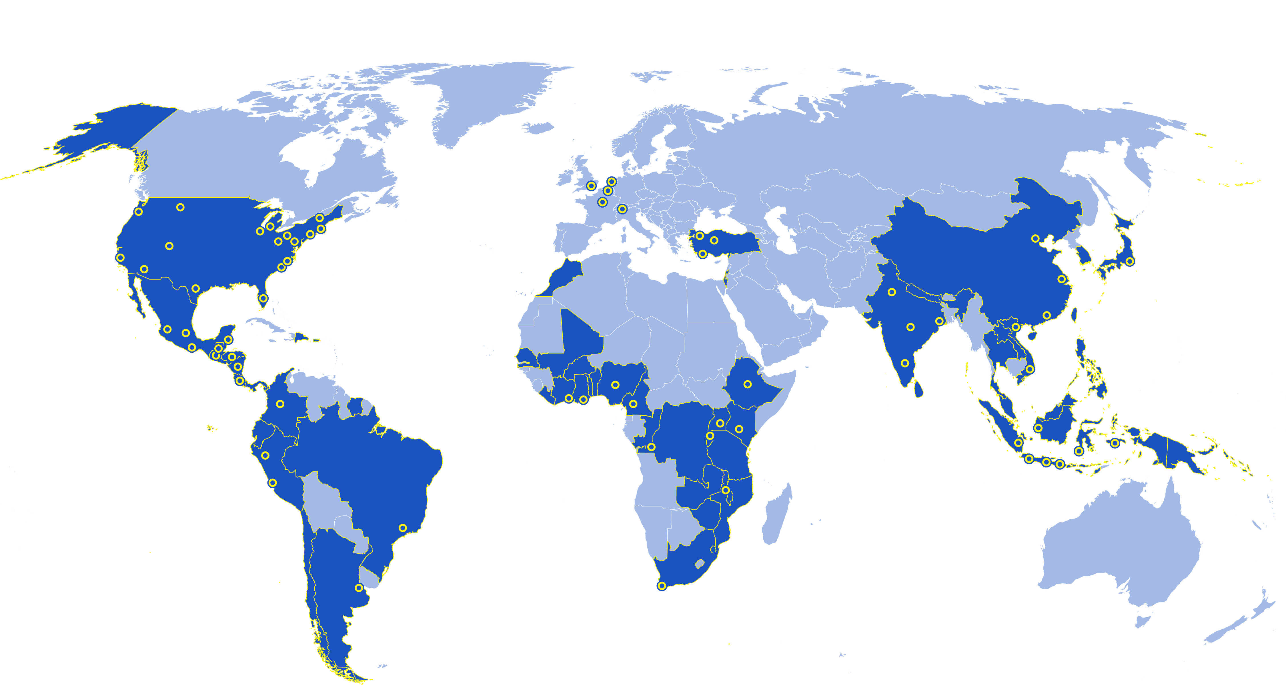 Map of current Rainforest Alliance certified our global reach farms