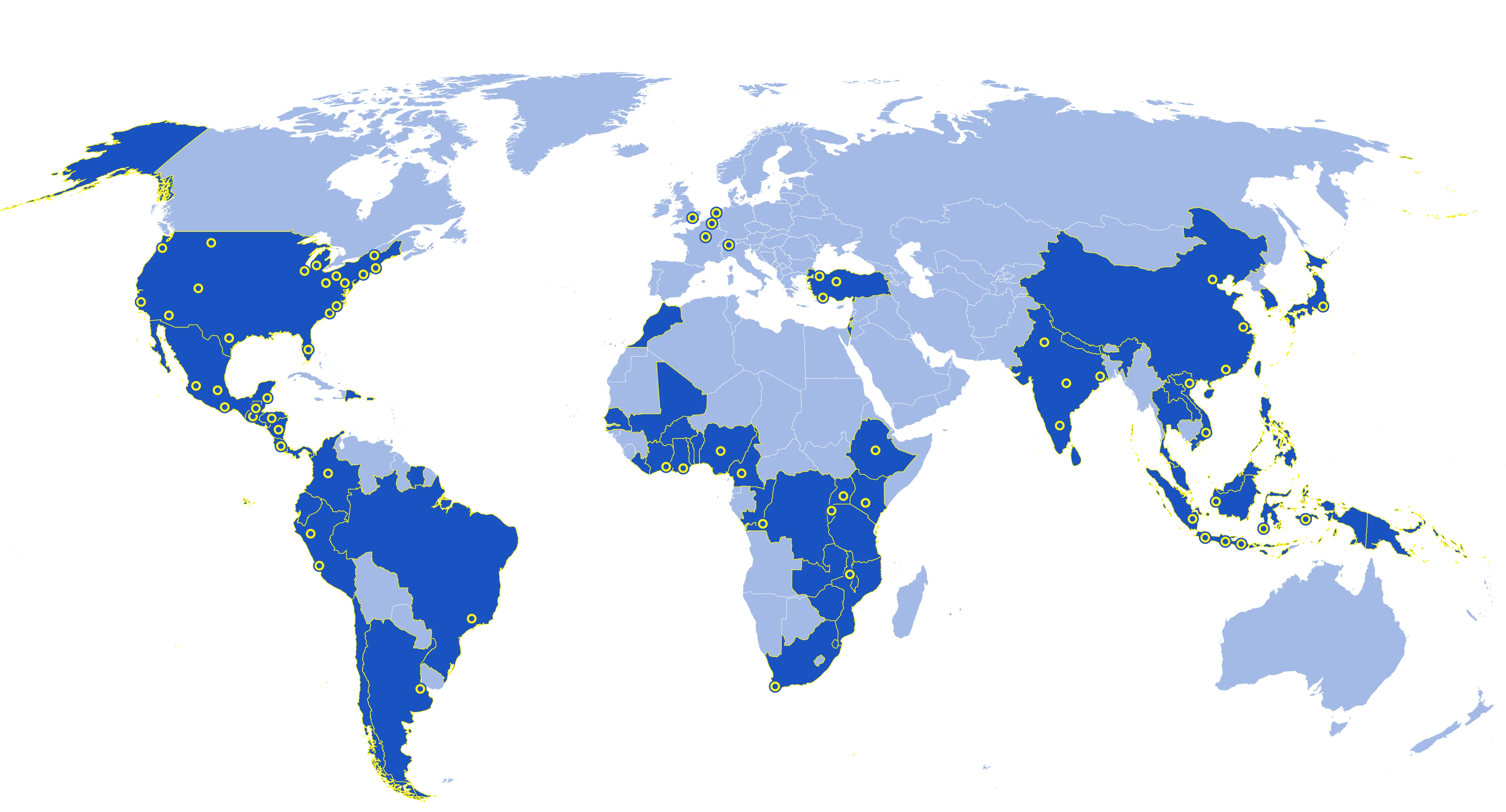 Map of current Rainforest Alliance certified our global reach farms