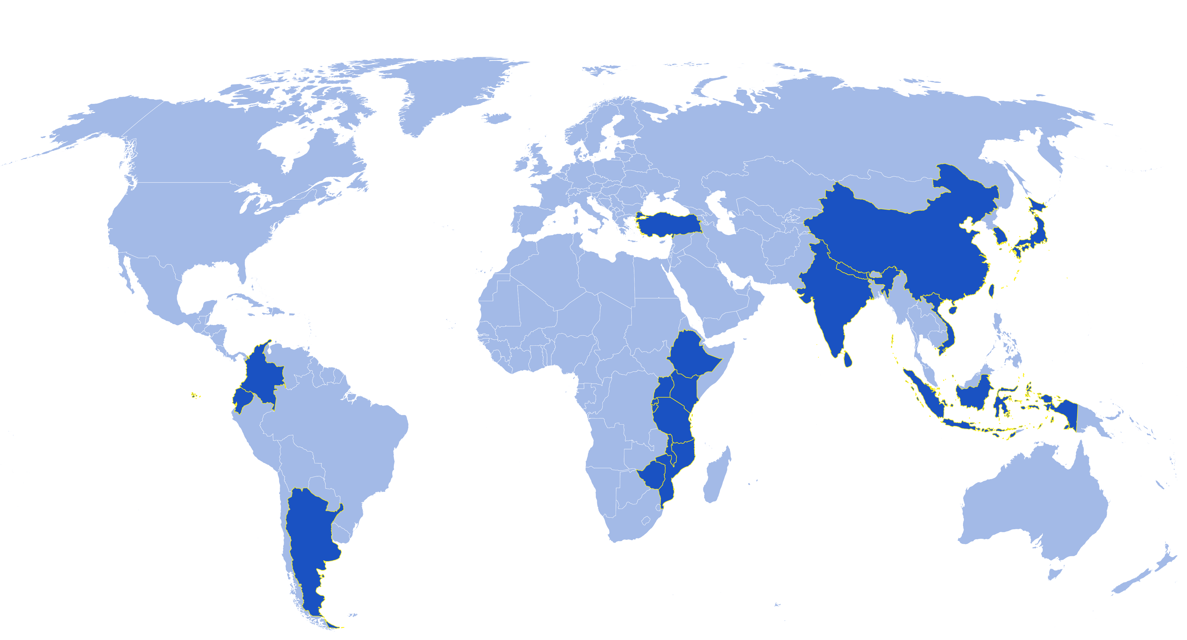 Map of current Rainforest Alliance certified tea farms