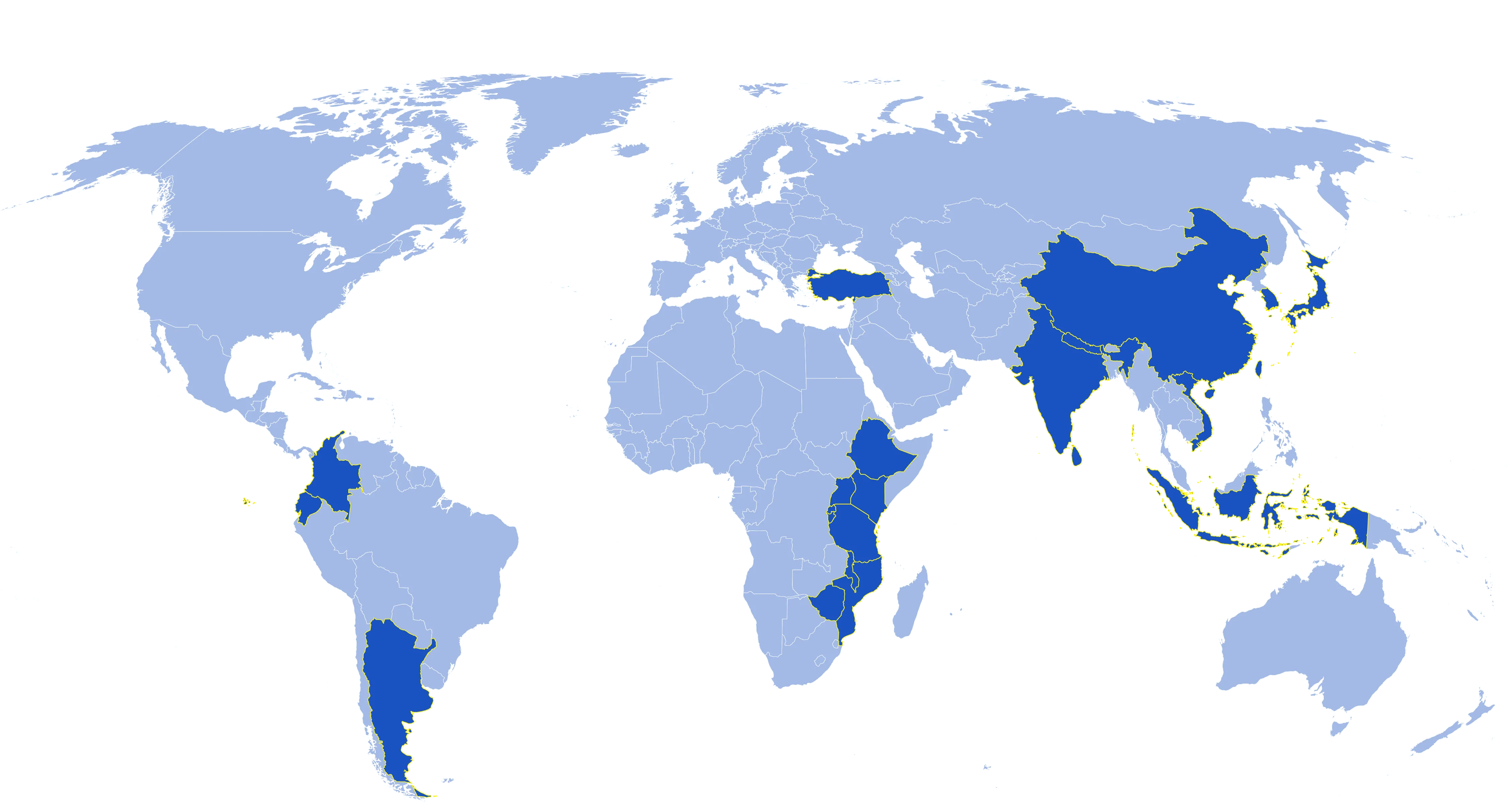 Map of current Rainforest Alliance certified tea farms
