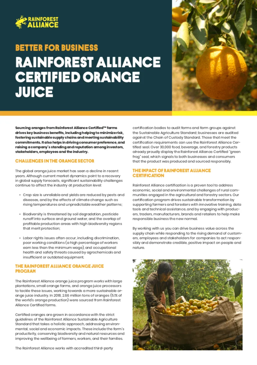 Cover of Better for Business Certified Orange Juice report