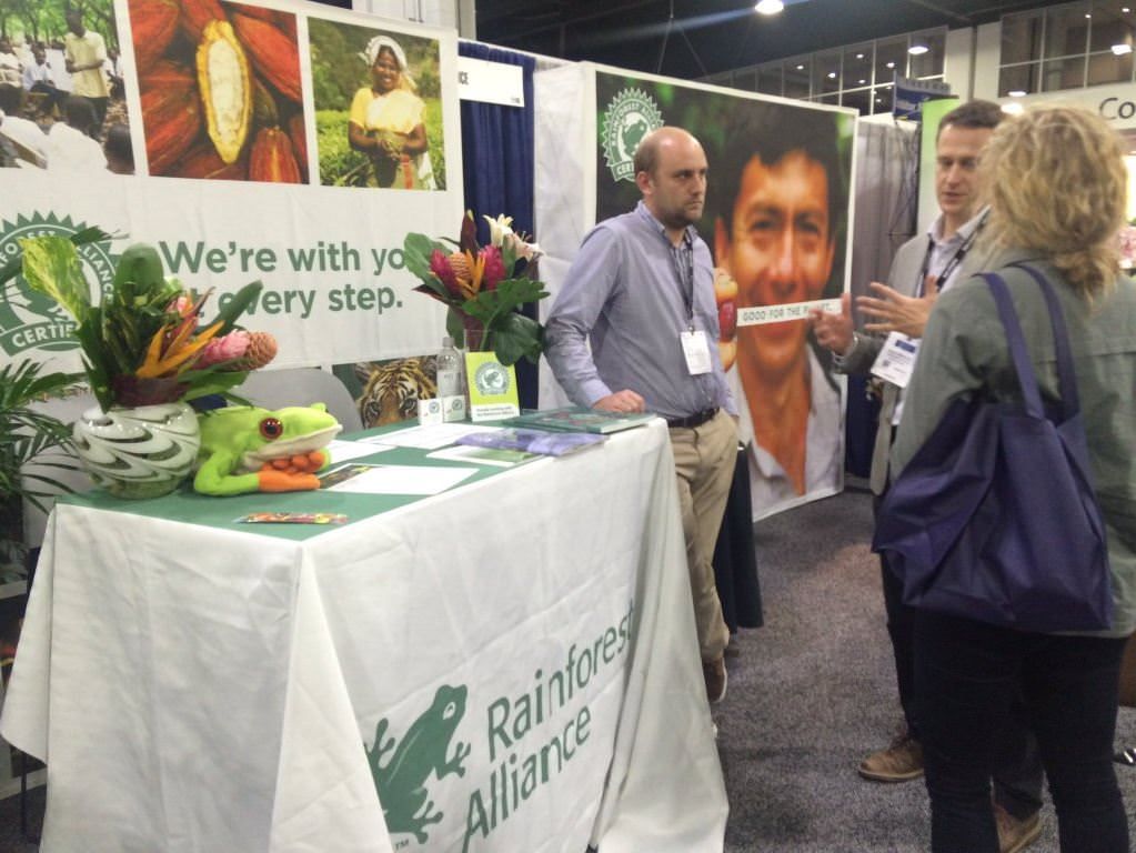 Rainforest Alliance staff meet with producers and companies at the SCAA Expo.