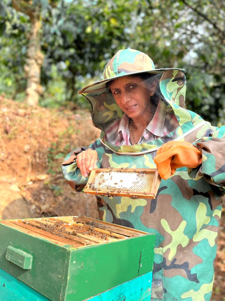 Anita Nanda, an Indian coffee farmer, beekeeping