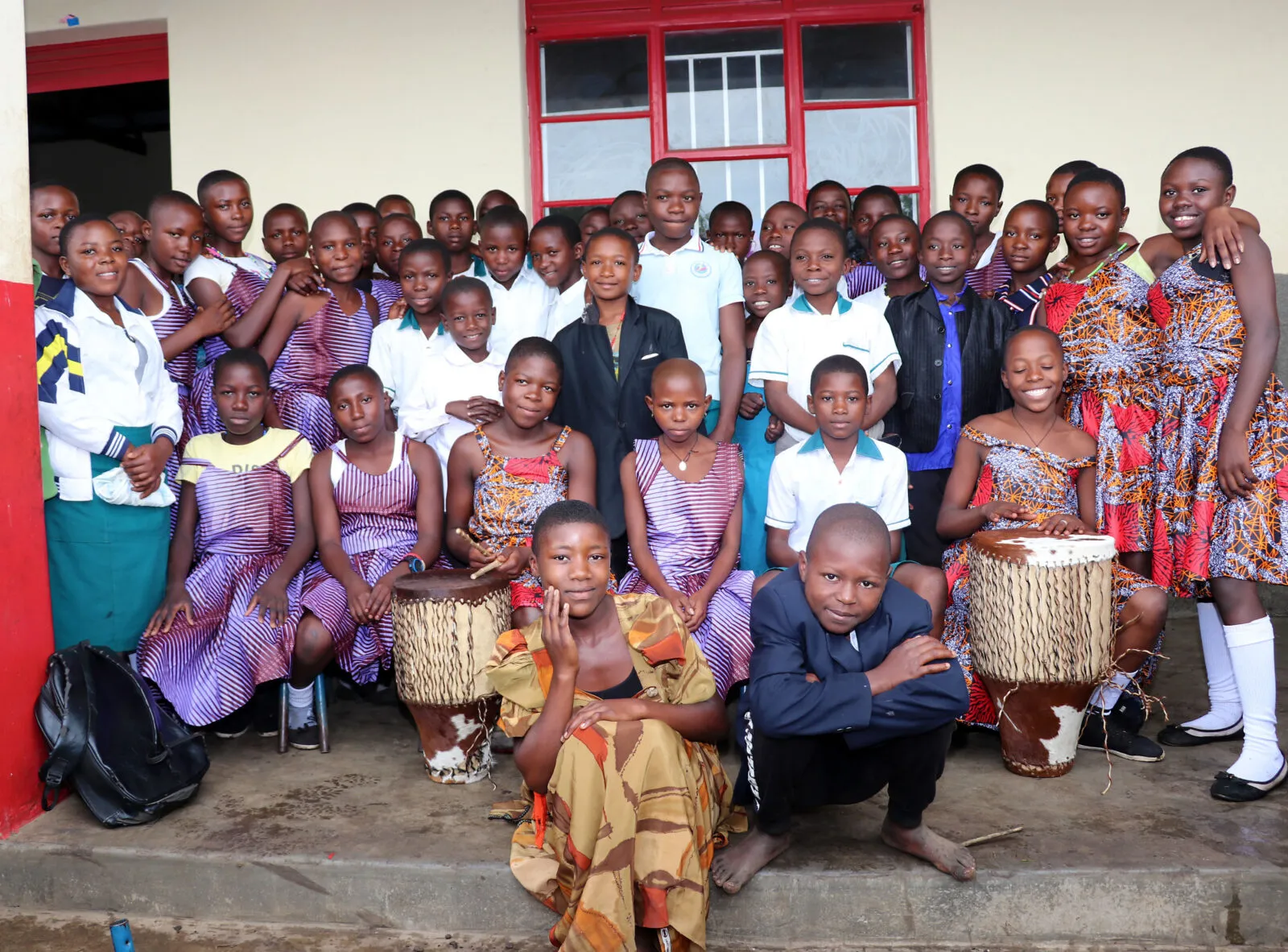 Children from St.Joseph Musyenene Primary school drama club after performing a short play on dangers of child labour.