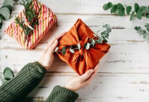 sustainable gifts idea: reusing materials to use as packaging