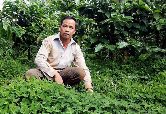 Mr. Vinh poses for a picture in his coffee farm, in Vietnam
