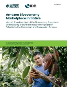 Bioeconomy Marketplace Initiative cover sheet: half text, half image of a man examining fruit