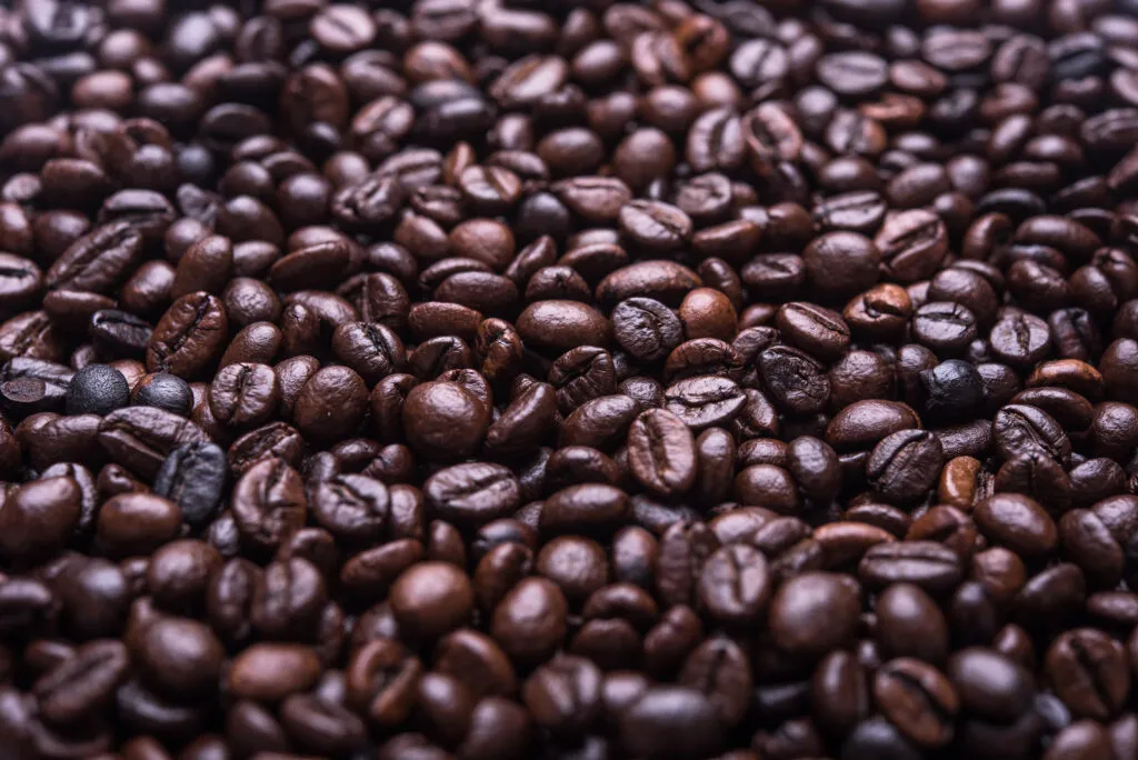 Close-up of roasted coffee beans.