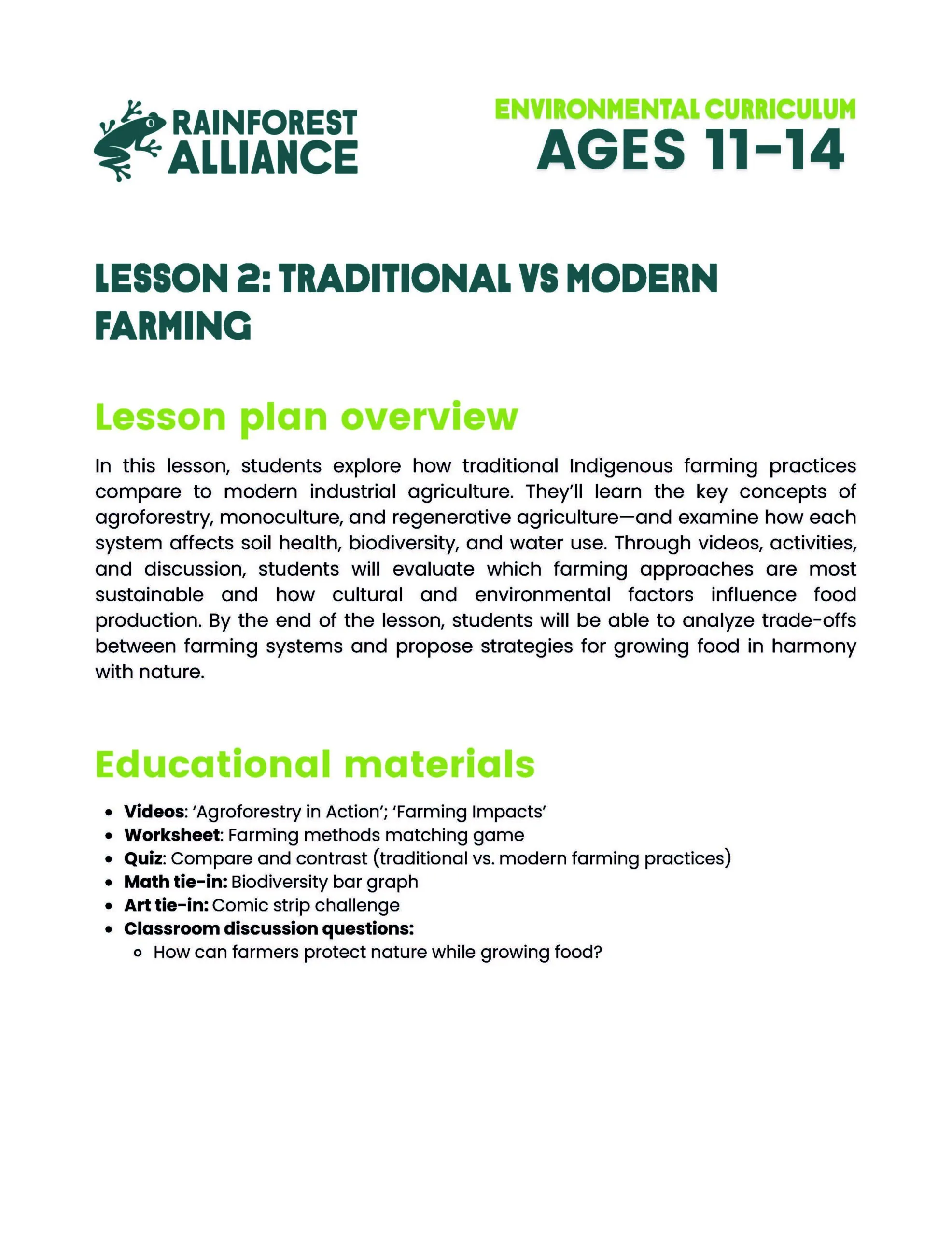 Lesson 2 thumbnail: Traditional vs. Modern Farming (Ages 11–14).