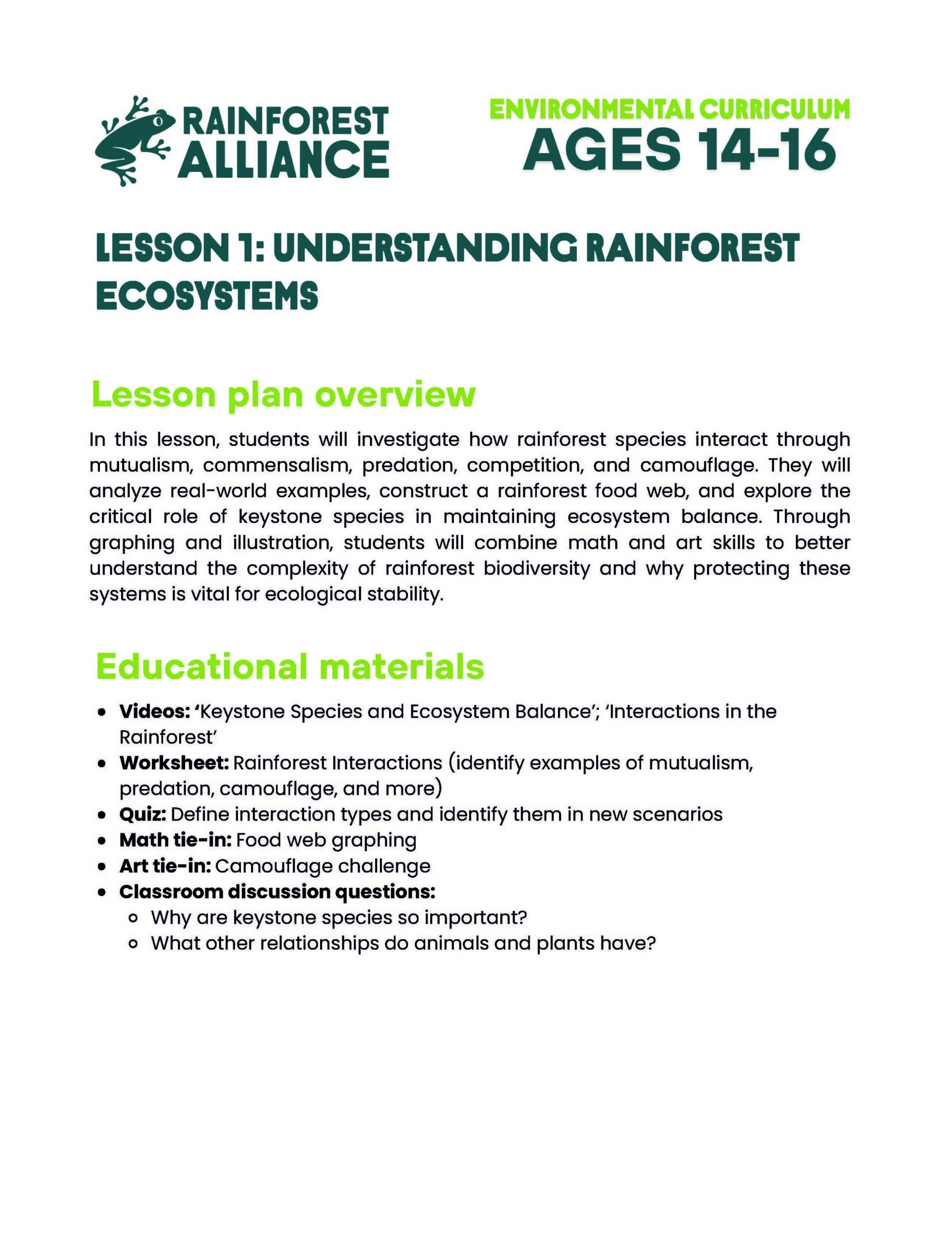 Lesson 1 thumbnail: Understanding Rainforest Ecosystems (Ages 14–16).