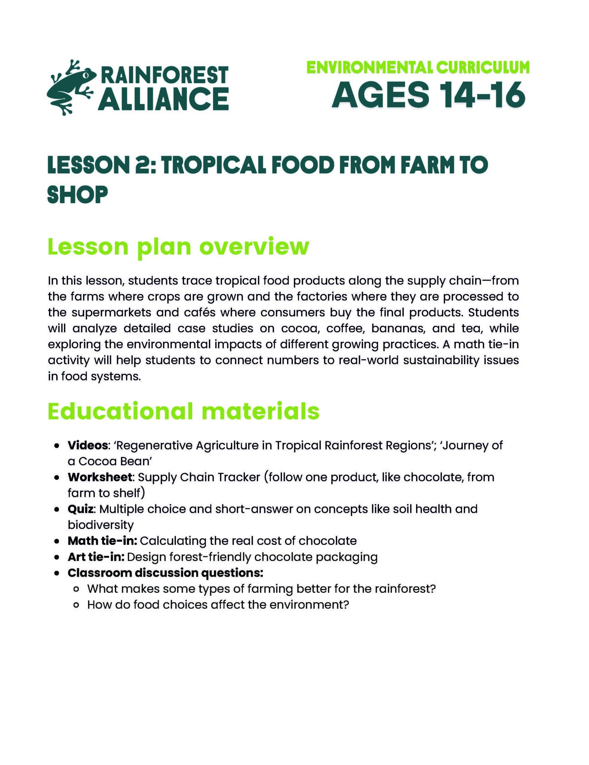 Lesson 2 thumbnail: Tropical Food from Farm to Shop (Ages 14–16).