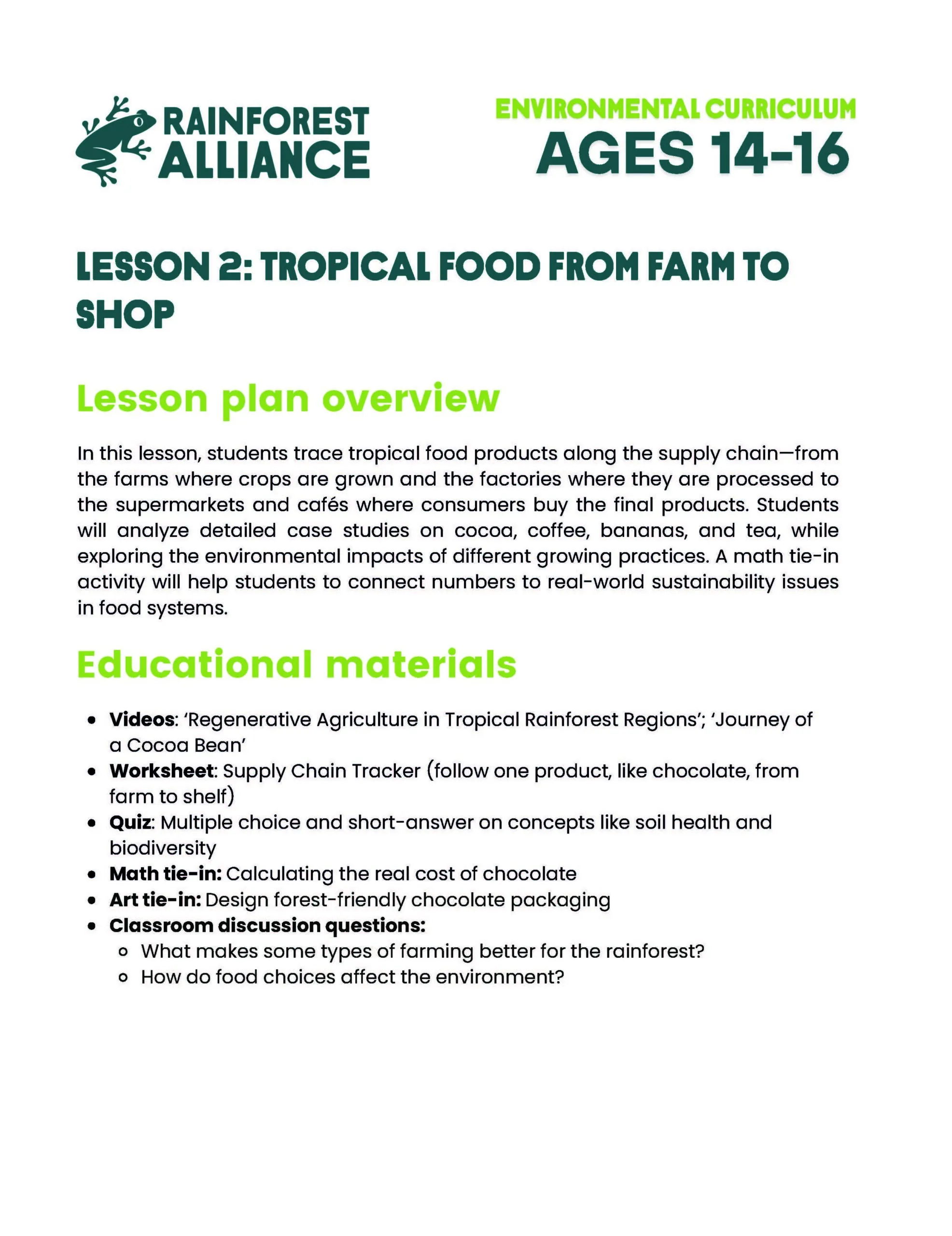 Lesson 2 thumbnail: Tropical Food from Farm to Shop (Ages 14–16).