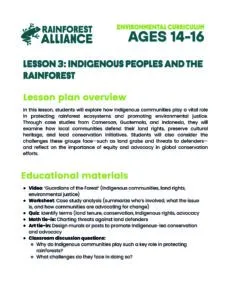 Lesson 3 thumbnail: Indigenous Peoples and the Rainforest (Ages 14–16).