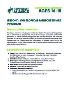 Lesson 1 thumbnail: Why Tropical Rainforests Are Important (Ages 16–18).