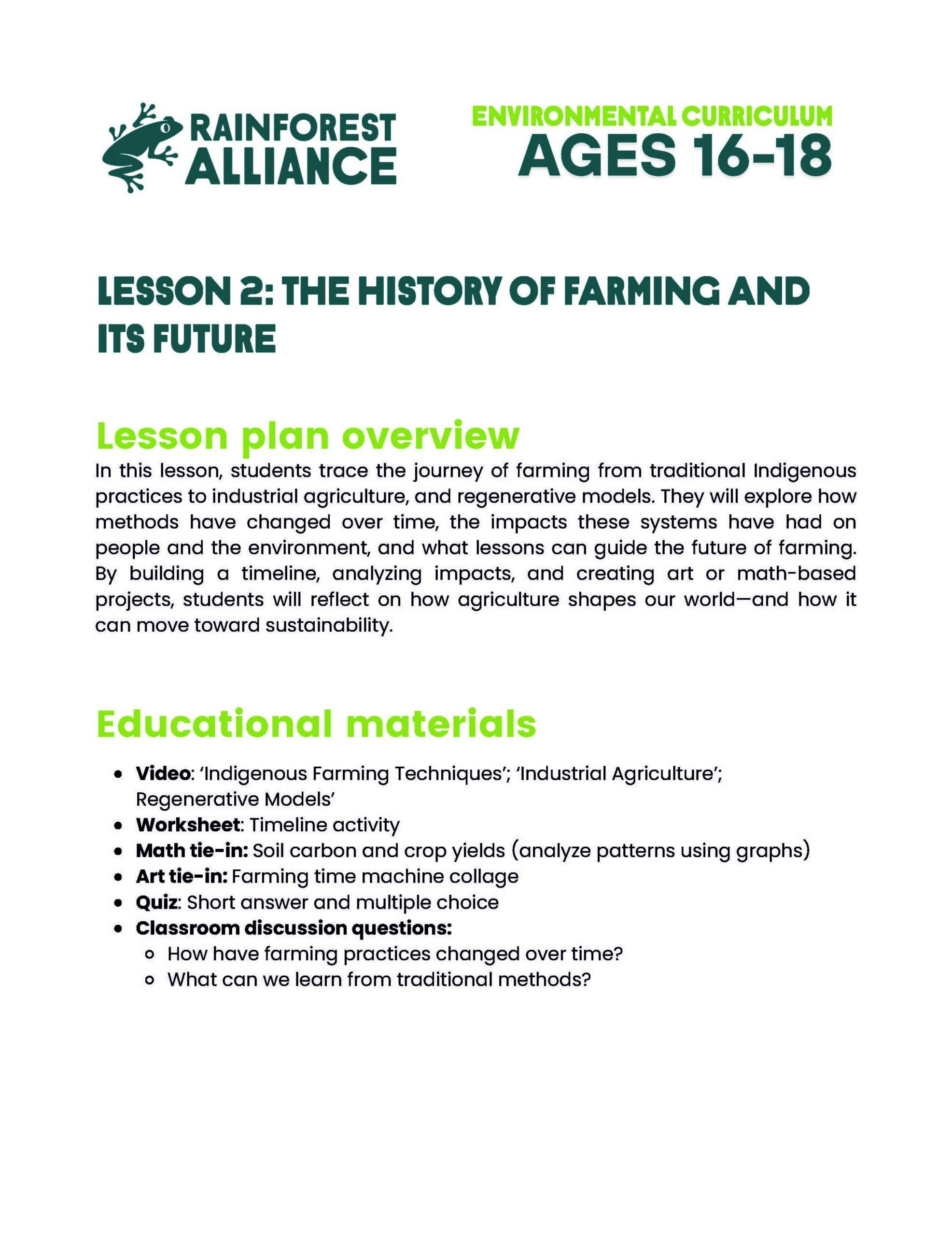 Lesson 2 thumbnail: The History of Farming and Its Future (Ages 16–18).