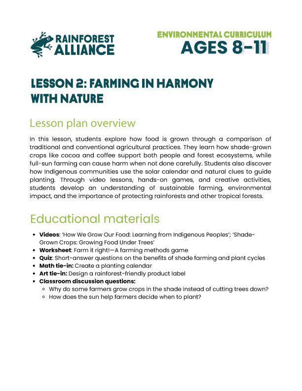 Lesson 2 thumbnail: Farming in Harmony with Nature (Ages 8–11).