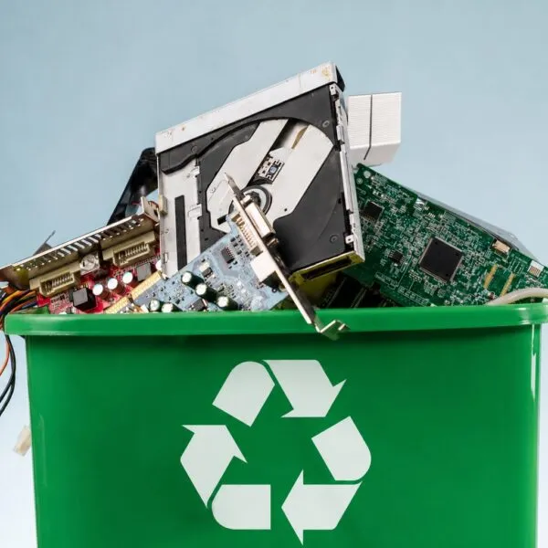 E-waste bin with old electronics