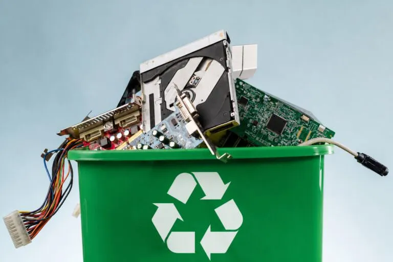E-waste bin with old electronics