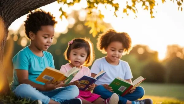 Kids reading under a tree