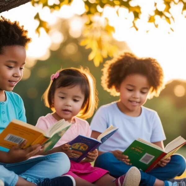 Kids reading under a tree