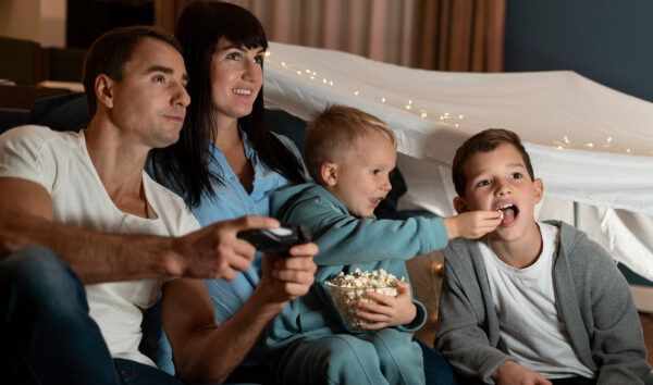 Family watching movie